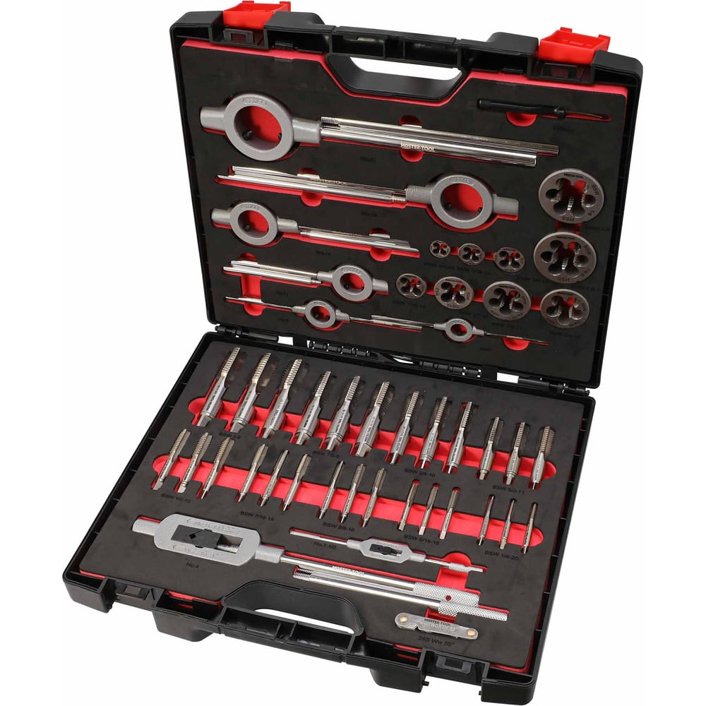 Набор метчиков и плашек MASTER-TOOL BSW 1/4 -1.0 HSS-G 46пр 1014901010007