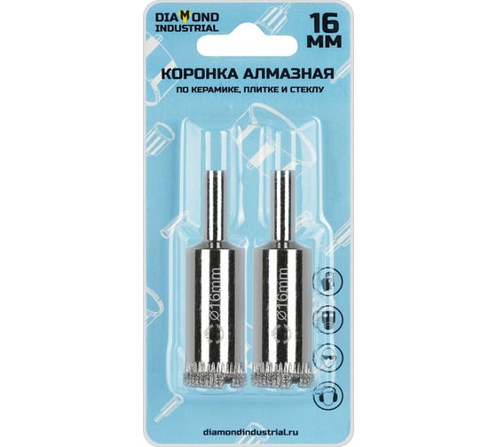 Изображение товара Коронка алмазная по керамике, плитке и стеклу 16 мм (2 шт.) Diamond Industrial DIDCBC016
