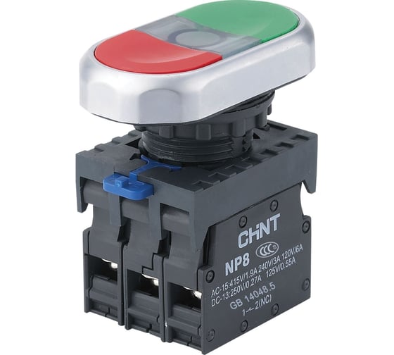 Изображение товара Двойная кнопка CHINT NP8-20SD/4 красный, AC110-230В(LED), 2НO, IP65 (R) (уп. 9 шт.) 667622