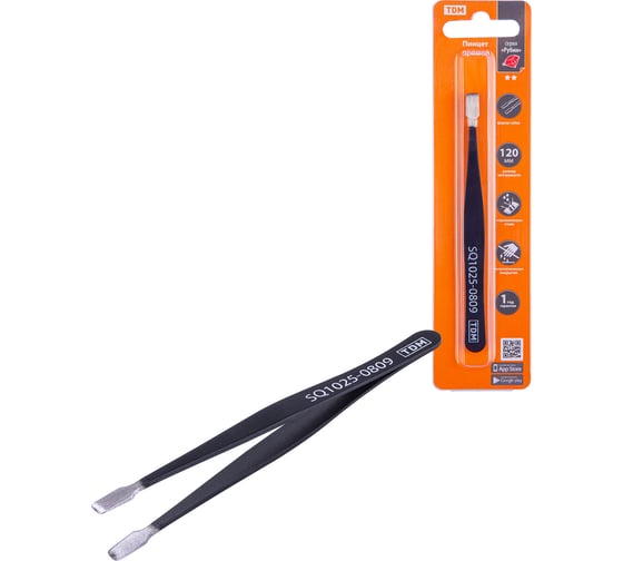 Изображение товара Пинцет TDM ELECTRIC прямой 120 мм, плоское жало 5 мм, блистер, серия "Рубин" SQ1025-0809