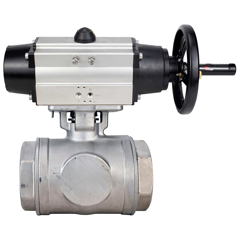 Кран шаровой DN.ru 316-316-PTFE-SP-T-ISO-H WDVF Ду65 Ру40, L-тип, с пн.прив. DA-105-1 со штурвалом D160-83768