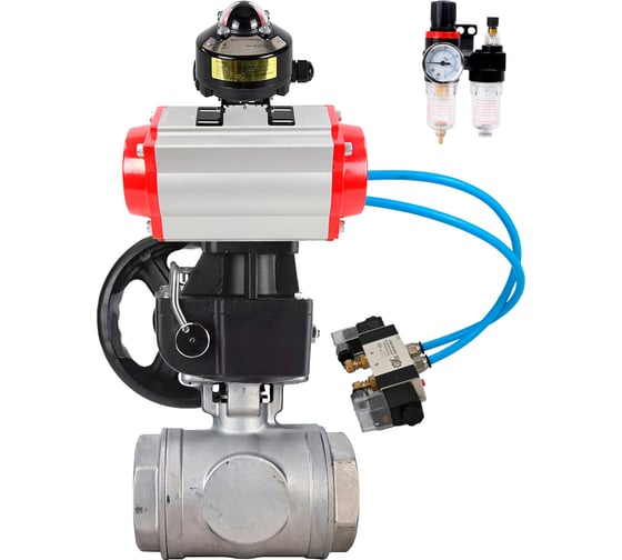Изображение товара Кран шаровой DN.ru 316-316-PTFE-SP-T-ISO-H WDVF Ду65 Ру40, L-тип, с пн.прив. DA-105, пн.распр. PND1-T10-220VAC, БКВ LSB-510, БПВ, РД HDM-2 D160-88074