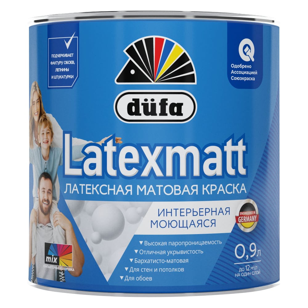 Изображение товара Качественная интерьерная краска Dufa LATEXMATT 0,9 л для стен и потолков