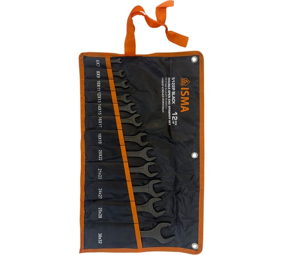 Изображение товара Набор ключей рожковых ISMA 12 предметов ISMA-5122P BLACK(67579)