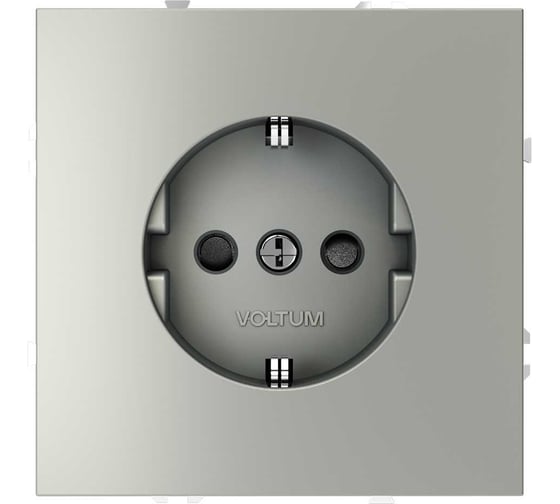 Изображение товара Розетка встраиваемая Voltum S70 с заземлением и защитными шторками, 16А, сталь VLS040205