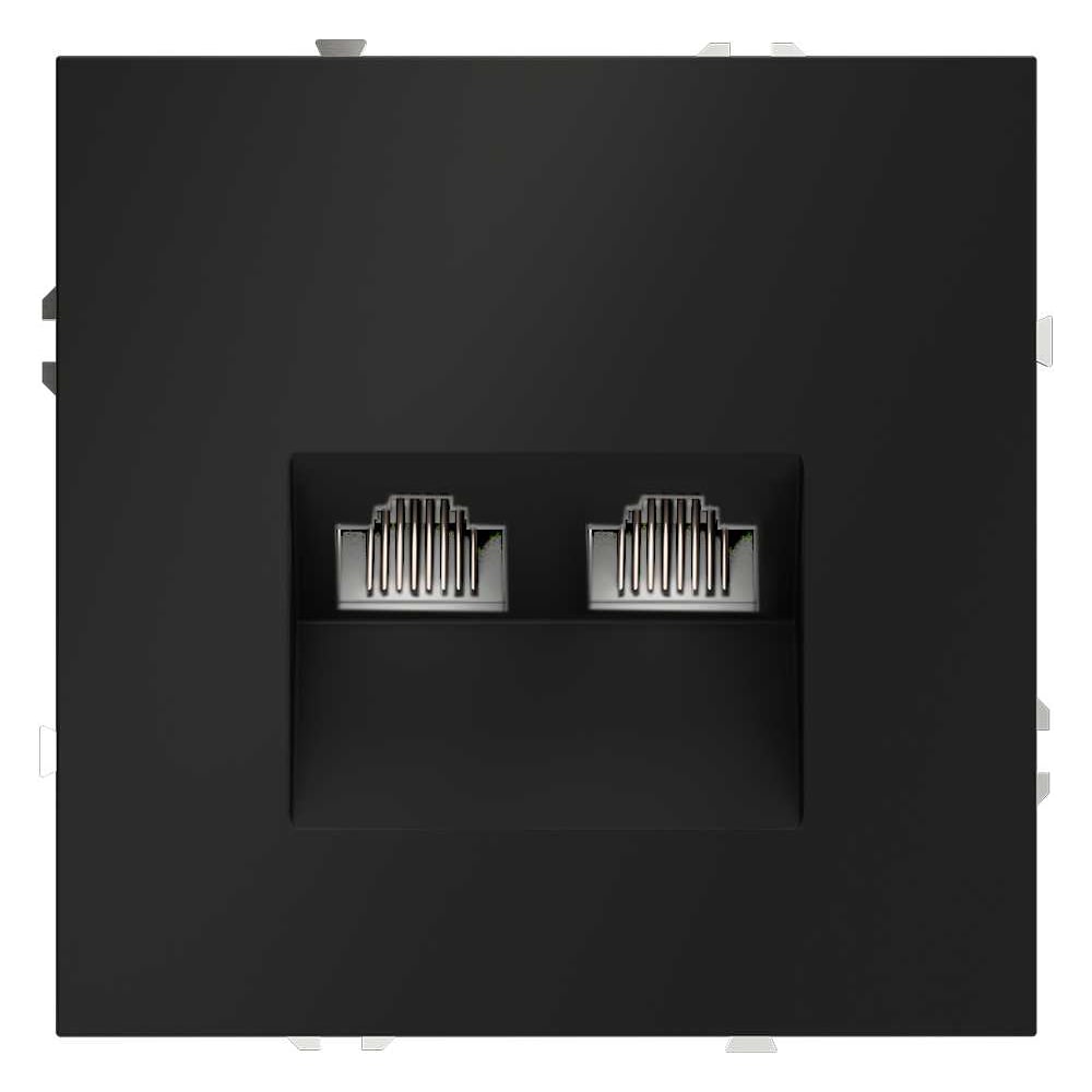 Розетка компьютерная встраиваемая Voltum S70 двойная RJ45+RJ45 кат.6, черный матовый VLS060208