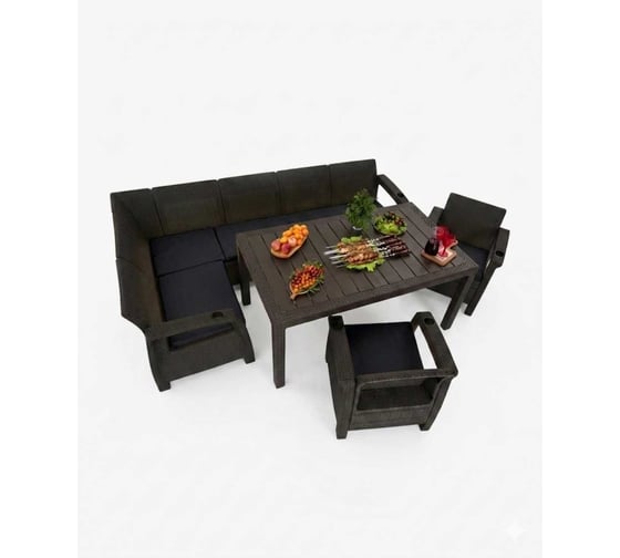 Изображение товара Комплект садовой мебели из ротанга HomlyGreen Set 5+1+1+обеденный стол 153х79, с комплектом черных подушек ARD259356