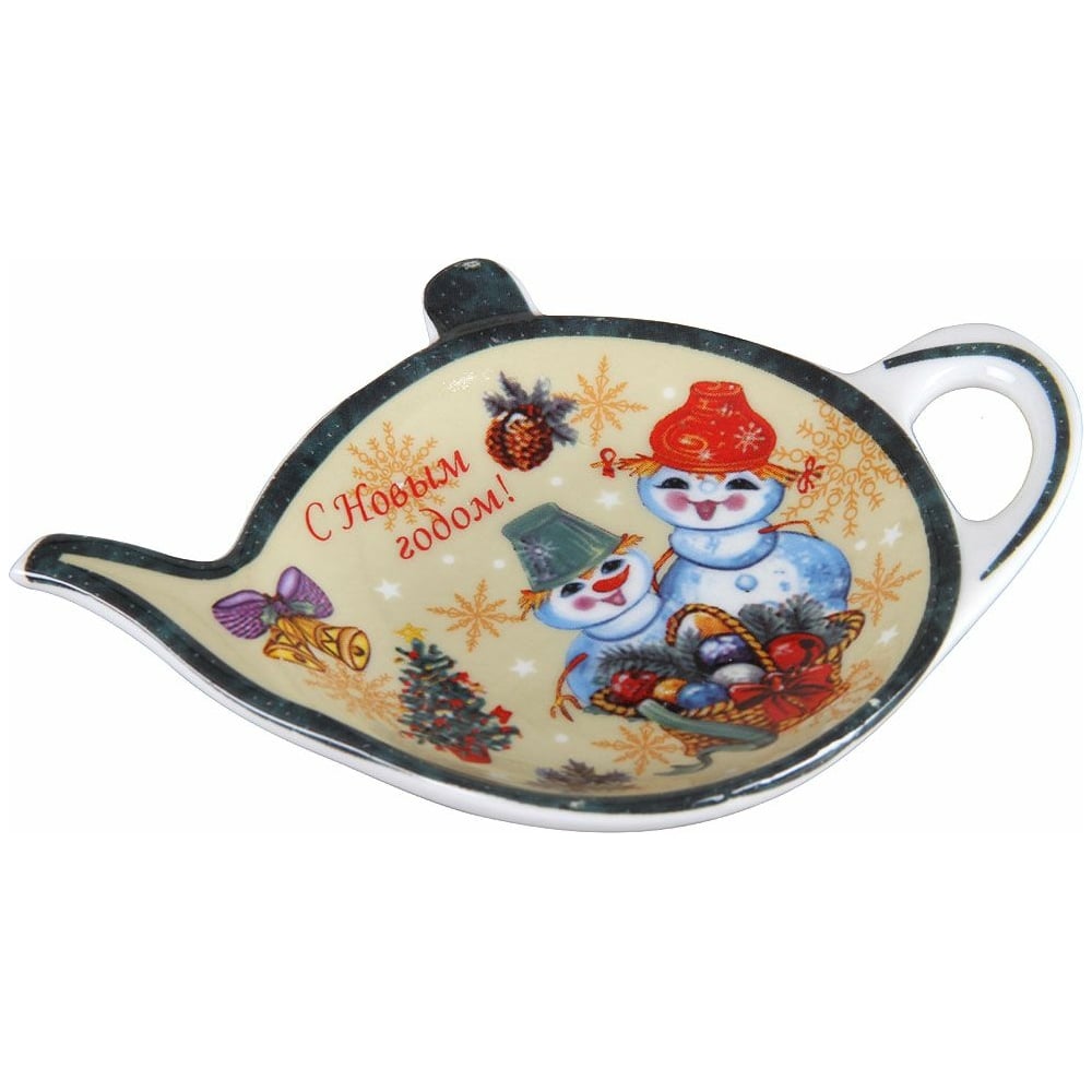 Изображение товара Блюдце для чайных пакетиков Rosenberg R-245009 керамическое яркое с дизайном на Новый год