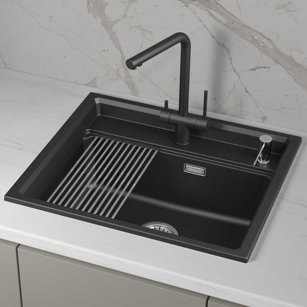 Кварцевая мойка для кухни GRANULA KS- 6003i, ШВАРЦ