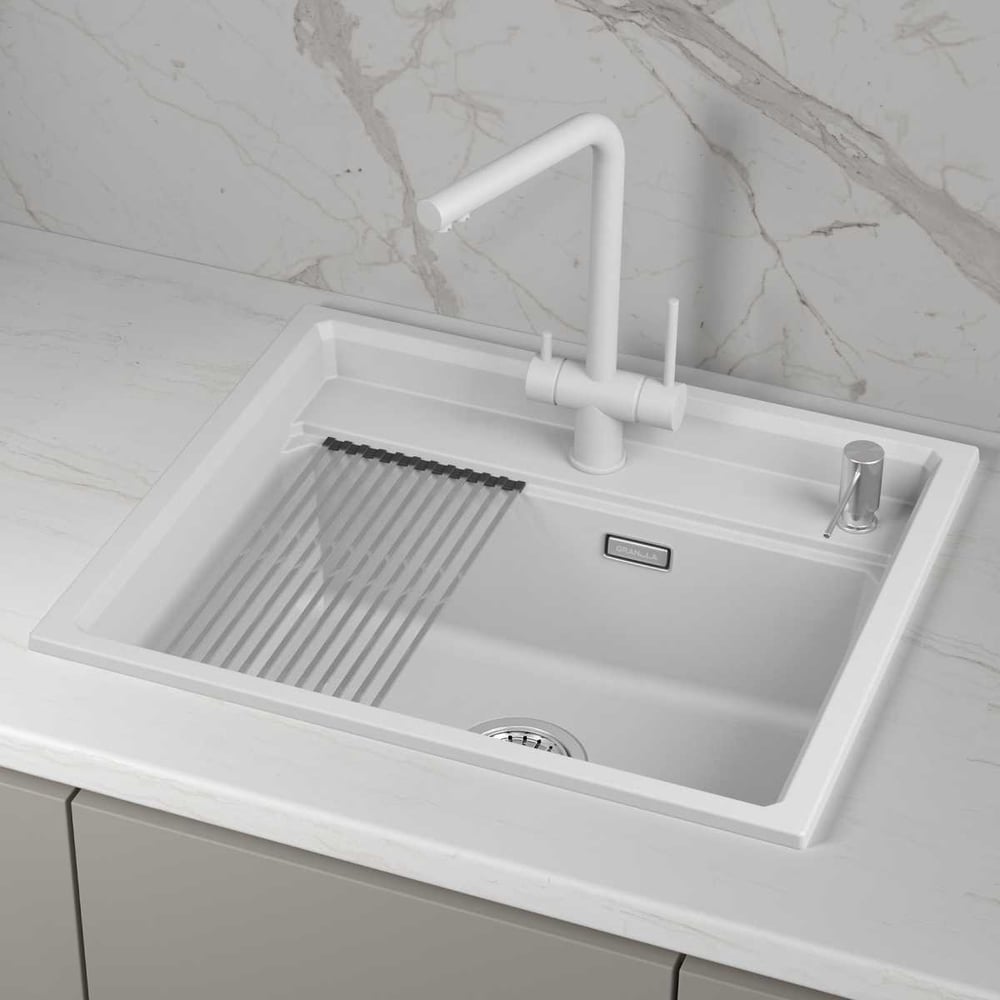 Кварцевая мойка для кухни GRANULA KS- 6003i, АРКТИК