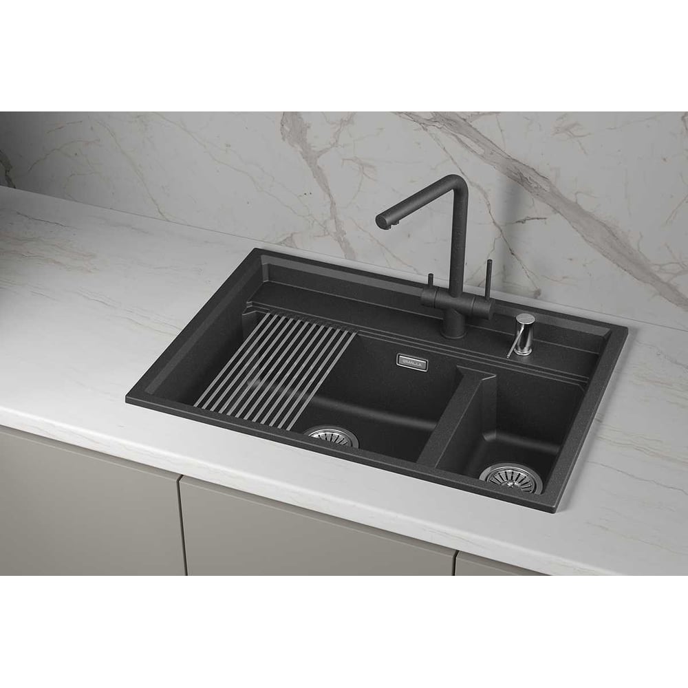 Кварцевая мойка для кухни GRANULA KS- 7302i, ШВАРЦ