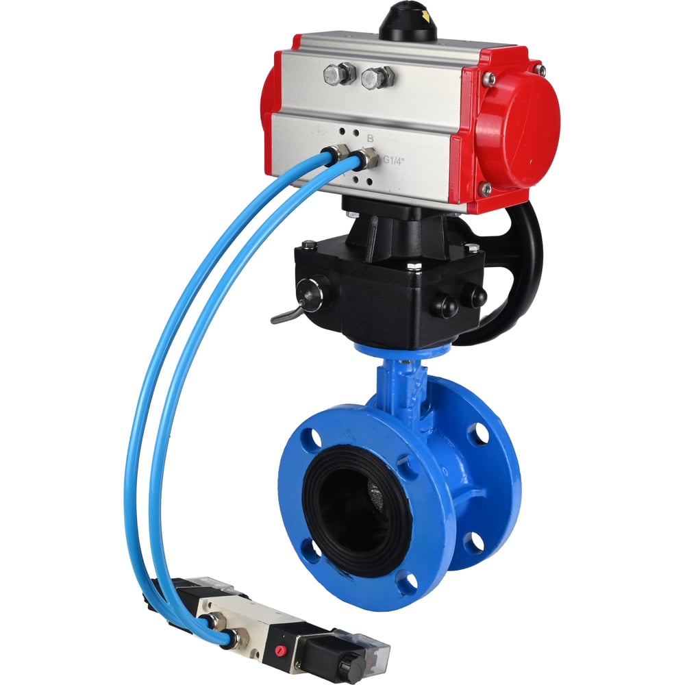 Затвор DN.ru GGG40-GGG40-EPDM-2W-F-H Ду125 Ру16, с пневмоприводом DA-130, пневмораспределитель PND1-T08-220VAC NAMUR, РД HDM-1 D050-106846