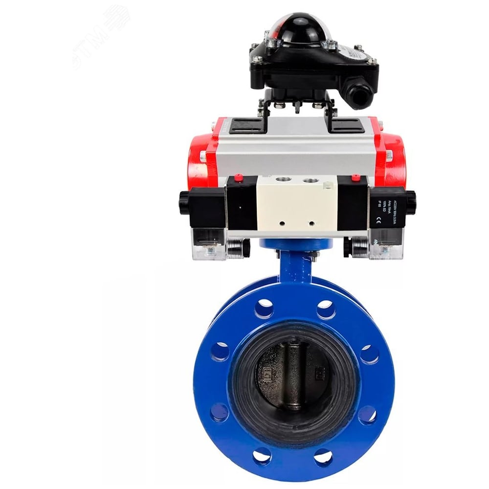 Затвор DN.ru GGG40-304-EPDM-2W-F-H Ду125 Ру16, с пневмоприводом SA-160, пневмораспределитель PND1-T08-220VAC NAMUR, БКВ LSB-210 D050-107280