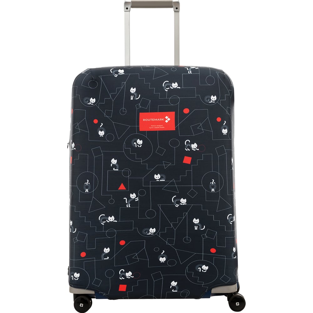 Изображение товара Чехол для чемодана ROUTEMARK Коты и порядок в черном размер M/L