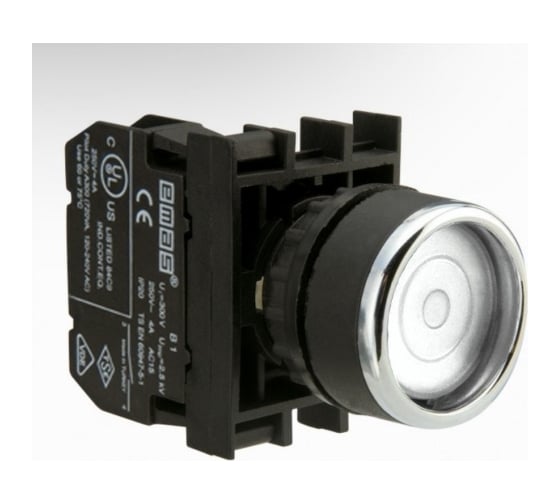 Изображение товара Кнопка с фиксацией и светодиодной подсветкой Emas белая 2НЗ B2B2FB