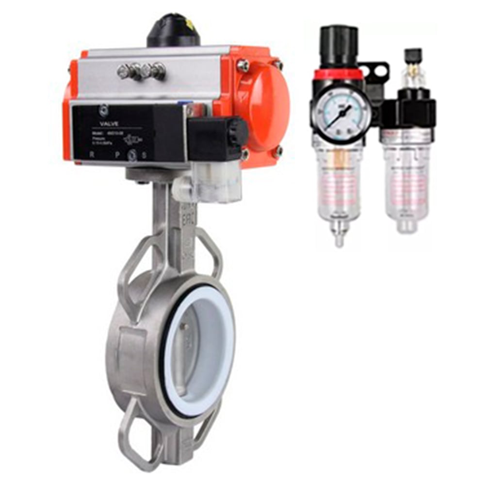 Затвор DN.ru WCB-316L-PTFE Ду150 Ру16, с пн.прив. DA-130, пн.распр. PND2-220VAC NAMUR, БПВ D050-95108