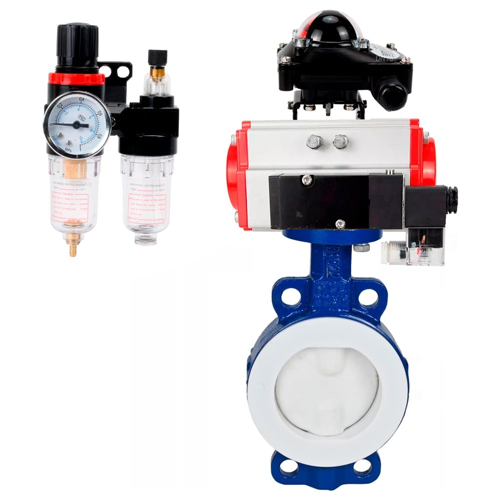 Затвор DN.ru WCB-WCB-PTFE-PTFE-Fb-H Ду100 Ру16 с пн.прив SA-130, пн.расп PND2-S1EM-52-1NC-J08-220VAC, БКВ LSB-210 и БПВ D050-91996