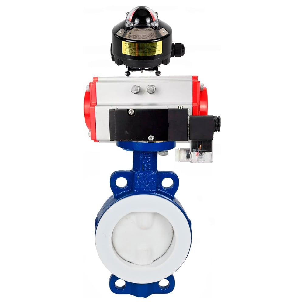 Затвор DN.ru WCB-WCB-PTFE-PTFE-Fb-H Ду100 Ру16 с пн.прив SA-130, пн.расп PND2-S1EM-52-1NC-J08-220VAC и БКВ LSB-510 D050-92002