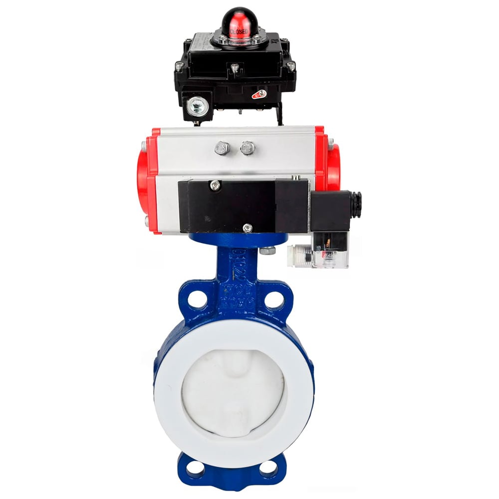 Затвор DN.ru WCB-WCB-PTFE-PTFE-Fb-H Ду100 Ру16 с пн.прив SA-130, пн.расп PND2-S1EM-52-1NC-J08-220VAC и БКВ LSB-410 D050-91998
