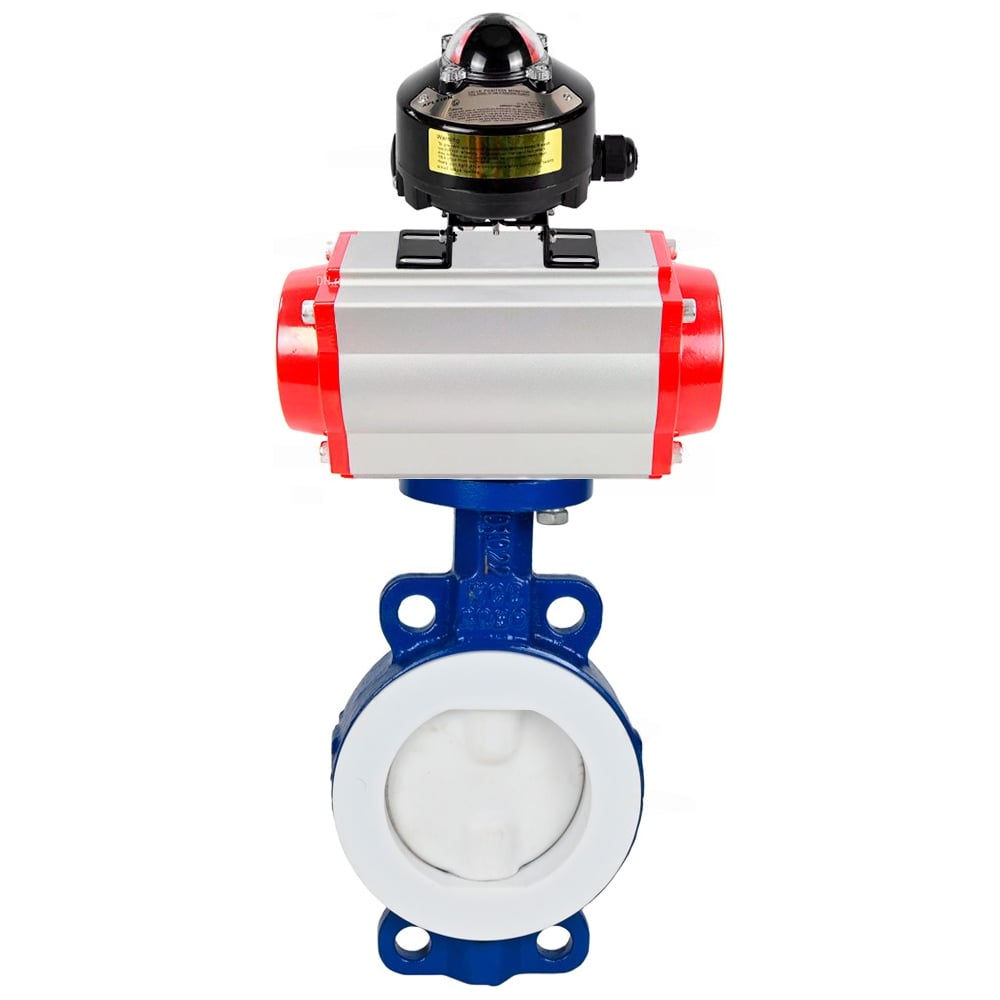 Затвор DN.ru WCB-WCB-PTFE-PTFE-Fb-H Ду100 Ру16 с пневмоприводом SA-130 и БКВ LSB-510 D050-91990