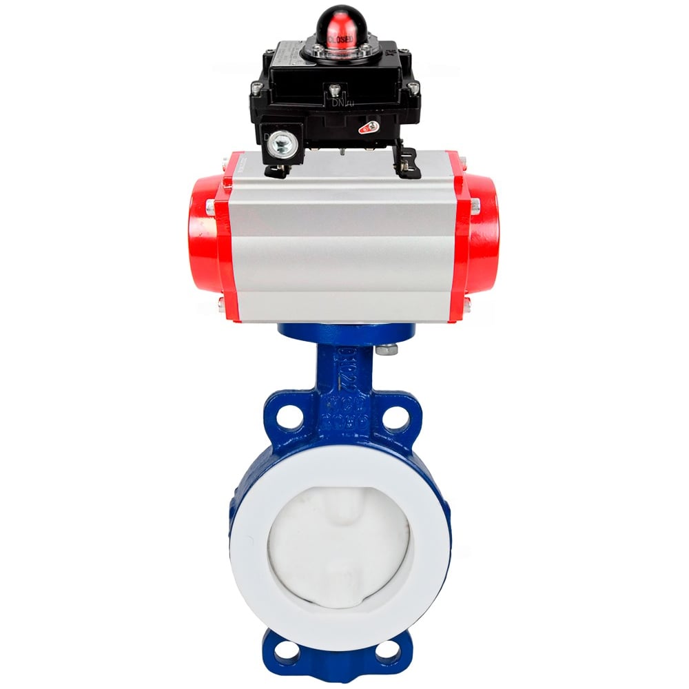 Затвор DN.ru WCB-WCB-PTFE-PTFE-Fb-H Ду100 Ру16 с пневмоприводом SA-130 и БКВ LSB-410 D050-91988