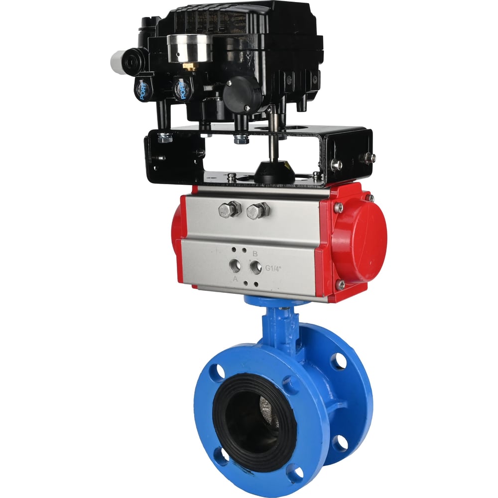 Затвор DN.ru GGG40-GGG40-EPDM-2W-F-H Ду200 Ру16 с пневмоприводом DA-140 и позиционером EPRP1-NU-Fb-08 D050-90853