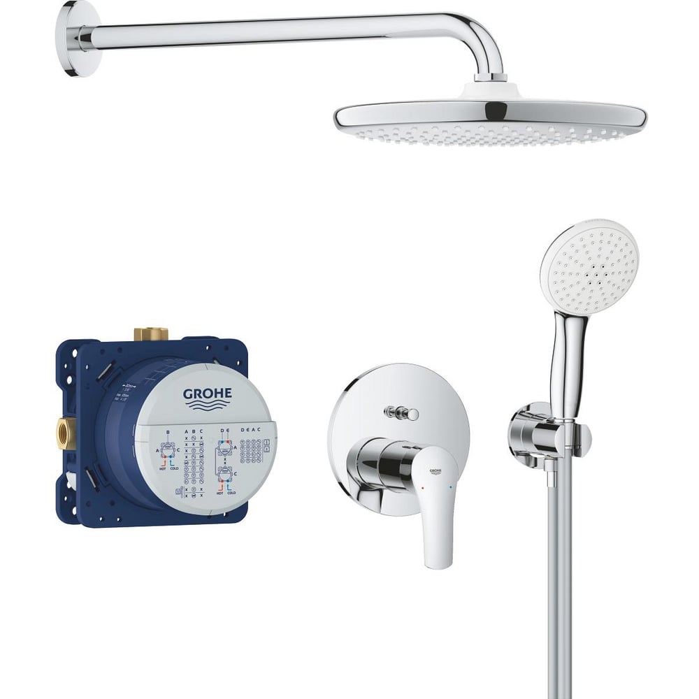 Изображение товара Душевая система Grohe Eurosmart с верхним душем 250 мм и смесителем Изображение товара Душевая система Grohe Eurosmart с верхним душем 250 мм и смесителем