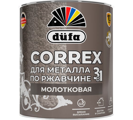 Изображение товара Грунт-эмаль для металла, по ржавчине Dufa CORREX 3 в 1 молотковая, серебристый, 0.75л МП00-014780