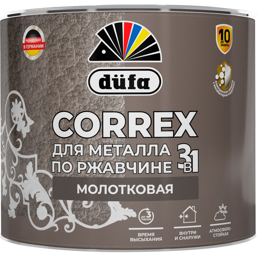 Изображение товара Грунт-эмаль для металла, по ржавчине Dufa CORREX 3 в 1 молотковая, черный, 2л МП00-014791 Изображение товара Грунт-эмаль для металла, по ржавчине Dufa CORREX 3 в 1 молотковая, черный, 2л МП00-014791