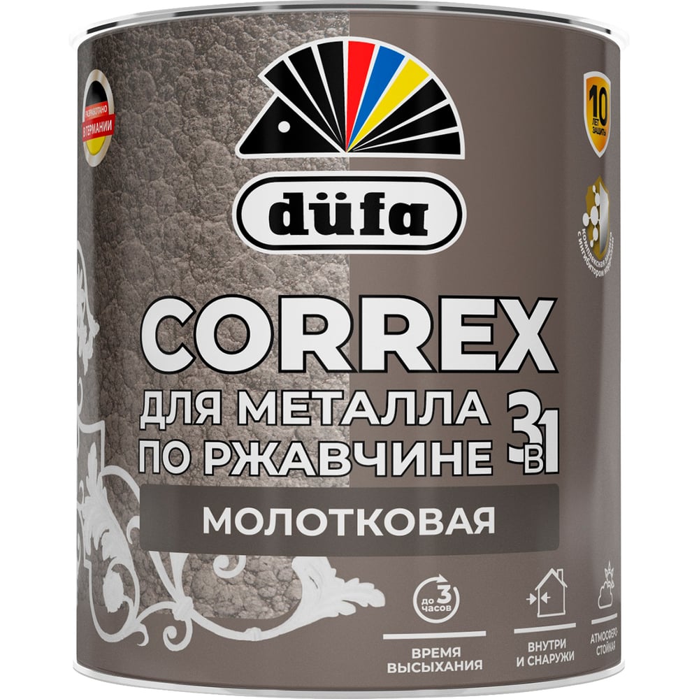 Грунт-эмаль для металла, по ржавчине Dufa CORREX 3 в 1 молотковая, коричневый, 0.75л МП00-014778