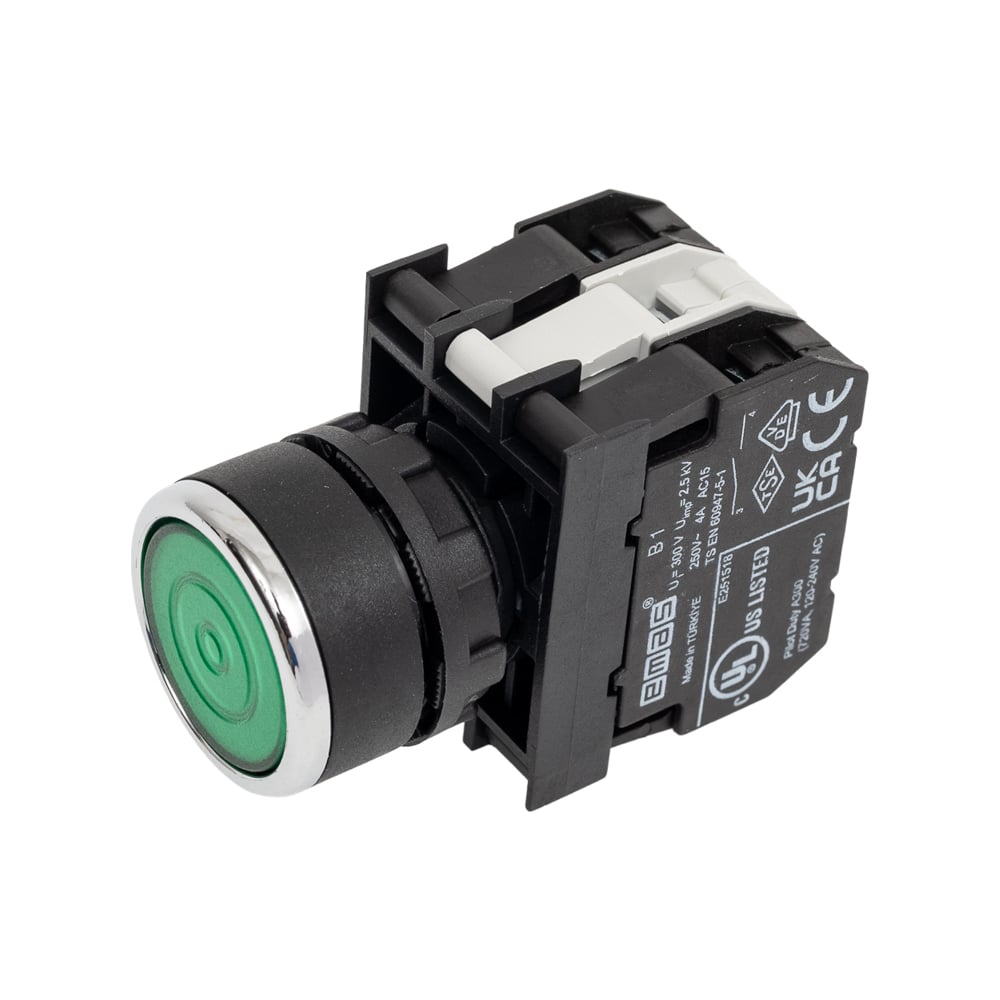 Изображение товара Кнопка с фиксацией и светодиодной подсветкой Emas зеленая 2НО B191FY