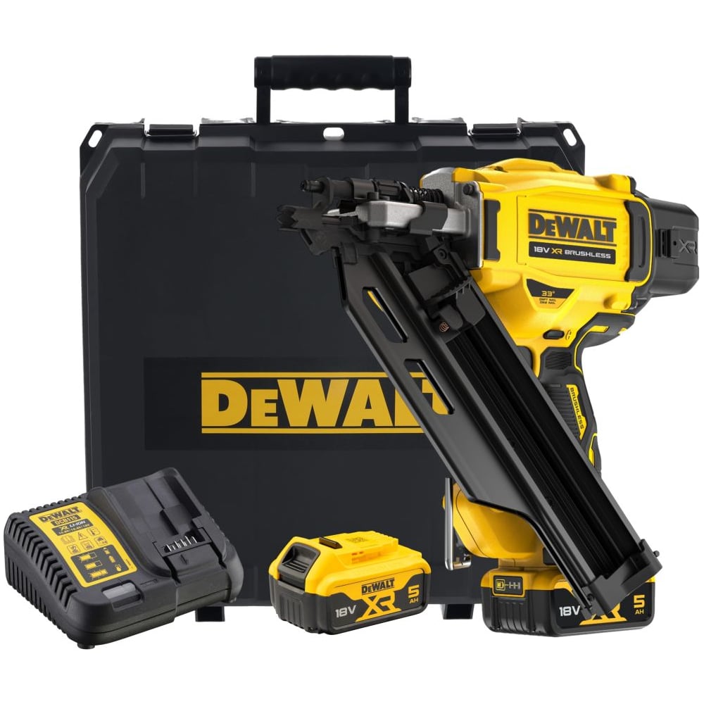 Аккумуляторный гвоздезабивной пистолет Dewalt DCN930P2, 18 В, с 2 АКБ 5 Ач и ЗУ, в кейсе () DCN930P2-QW