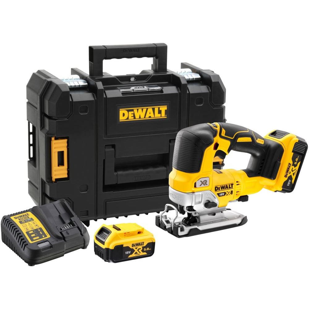 Изображение товара Аккумуляторный лобзик Dewalt DCS334P2, 18 В, 3200 ход/мин, 26 мм, с 2 АКБ 5 Ач и ЗУ, в кейсе TSTAK () DCS334P2-QW Изображение товара Аккумуляторный лобзик Dewalt DCS334P2, 18 В, 3200 ход/мин, 26 мм, с 2 АКБ 5 Ач и ЗУ, в кейсе TSTAK () DCS334P2-QW
