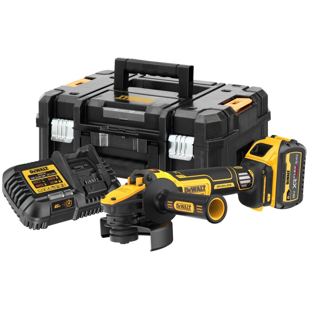 Аккумуляторная угловая шлифмашина Dewalt DCG409VST1, 18/54 В, 125 мм, 9000 об/мин, с АКБ 6 Ач и ЗУ, в кейсе TSTAK () DCG409VST1-QW
