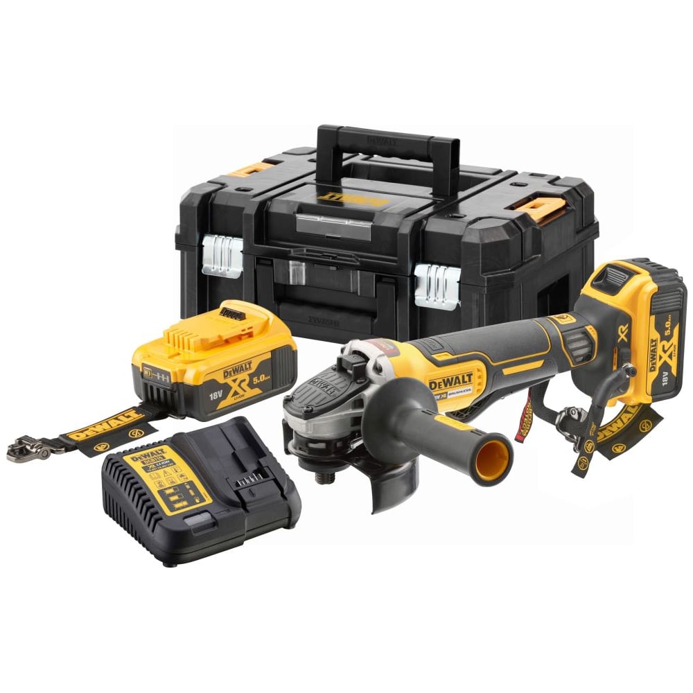 Аккумуляторная угловая шлифмашина Dewalt DCG406P2LRT, 18 В, 125 мм, 9000 об/мин, с 2 АКБ 5 Ач и ЗУ, в кейсе TSTAK () DCG406P2LRT-QW