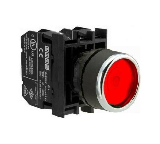 Изображение товара Кнопка с фиксацией и светодиодной подсветкой Emas красная 2НО B1K1FK