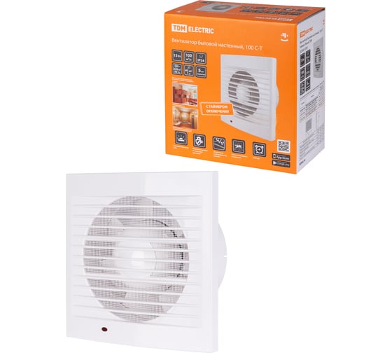 Изображение товара Вентилятор бытовой настенный TDM ELECTRIC 100 мм с таймером SQ1807-2001