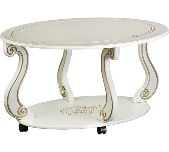 Изображение товара Журнальный стол Мебелик Овация М на колесах, слоновая кость, золото 00 6751