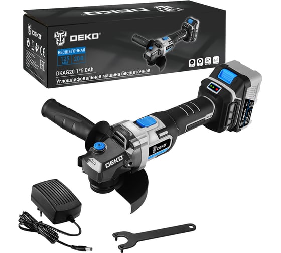 Изображение товара Углошлифовальная бесщеточная машина DEKO DKAG20, 20 В, 1х5.0 Ач 063-4026
