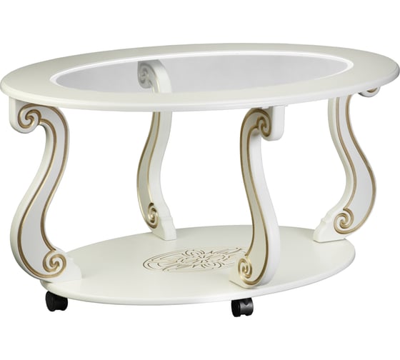 Изображение товара Журнальный стол Мебелик Овация С на колесах, слоновая кость, золото 00 6754