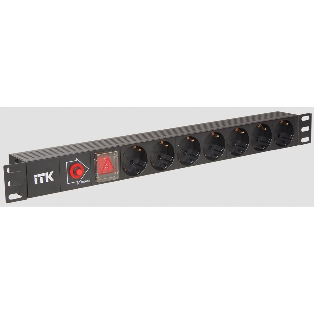 Изображение товара Блок розеток IEK ITK PDU 7 шт. нем. стандарт 1U с LED выключателем, IP20, алюминий