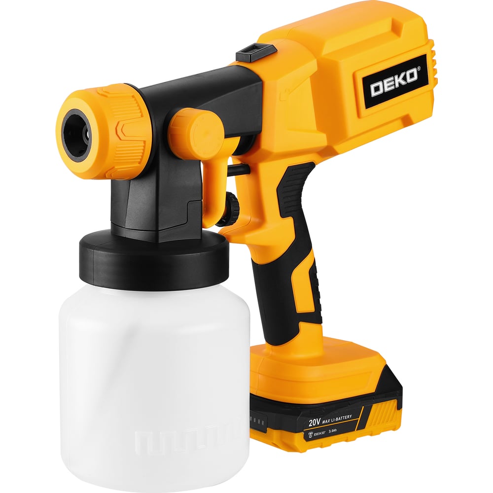 Изображение товара Аккумуляторный краскопульт DEKO SG20DK 20В для красок и лаков Изображение товара Аккумуляторный краскопульт DEKO SG20DK 20В для красок и лаков