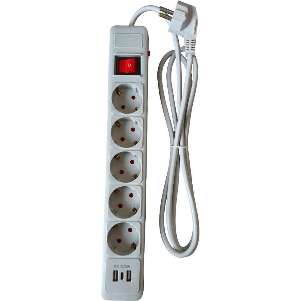 Фильтр JETT 5 розеток+2USB+TYPE C, серый 1,9м 16А/3,5кВт (медный провод) 171-502