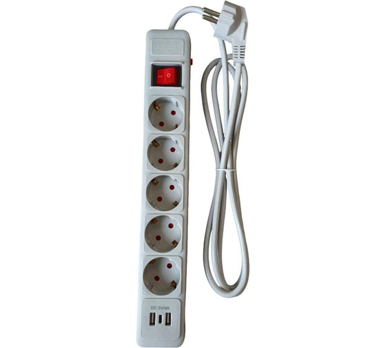 Изображение товара Фильтр JETT 5 розеток+2USB+TYPE C, серый 3м 16А/3,5кВт (медный провод) 171-503