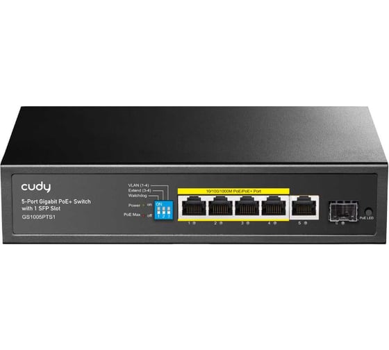 Изображение товара Коммутатор Cudy GS1005PTS1 с 5 гигабитными портами, портом SFP и поддержкой PoE+ (80 Вт) 10000151989