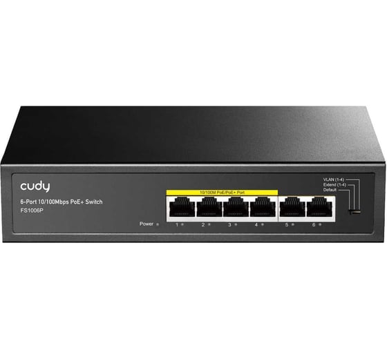 Изображение товара Коммутатор Cudy FS1006P с 6 портами 10/100 Мбит/с и поддержкой PoE+ (60 Вт) 10000149007
