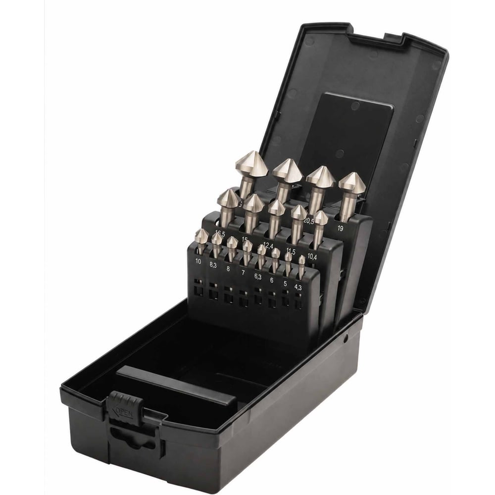 Набор зенковок MASTER-TOOL 90градусов 4.3-25мм 3z DIN335C HSS-G 17шт 102155PRO