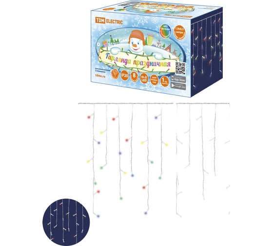 Изображение товара Светодиодная гирлянда TDM ELECTRIC Бахрома 1.9x0.5 м, 68 LED, многоцветная, 8 режимов, 250 В, IP20 SQ0361-0078