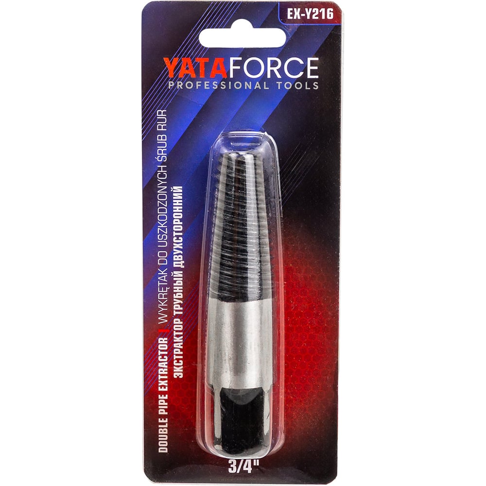 Изображение товара Экстрактор трубный YATAFORCE 3/4 двухсторонний для извлечения поврежденных болтов/гаек или застрявших или повреждённых фитингов, ниппелей или резьбовых соединений YF-EX-Y216(64222) Изображение товара Экстрактор трубный YATAFORCE 3/4 двухсторонний для извлечения поврежденных болтов/гаек или застрявших или повреждённых фитингов, ниппелей или резьбовых соединений YF-EX-Y216(64222)