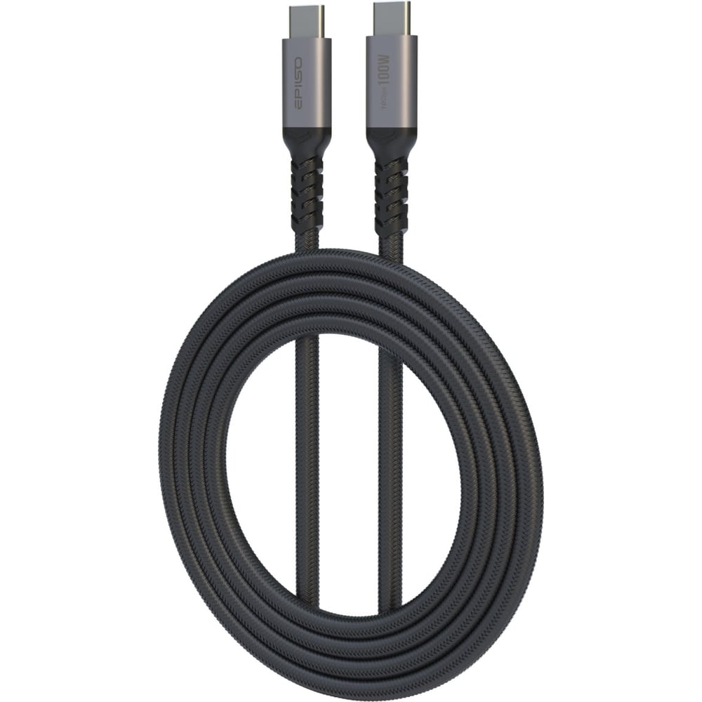 Кабель Epilso USB-С вилка - USB-C вилка, 1 м, 100Вт, чёрный (E-Marker, 10 Гбит/с) EPD-C1015